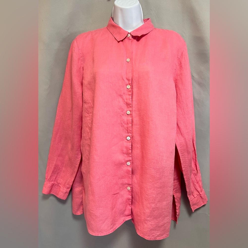 J Jill Love Linen Coral Long Sleeved Blouse-Tunic / Bottom Up Size Large‎